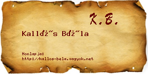 Kallós Béla névjegykártya